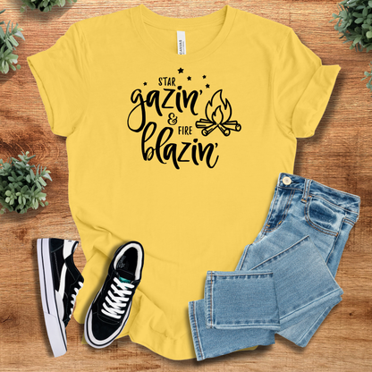 Athletic-heather t-shirt with '' text, flat lay styled on a wooden surface.