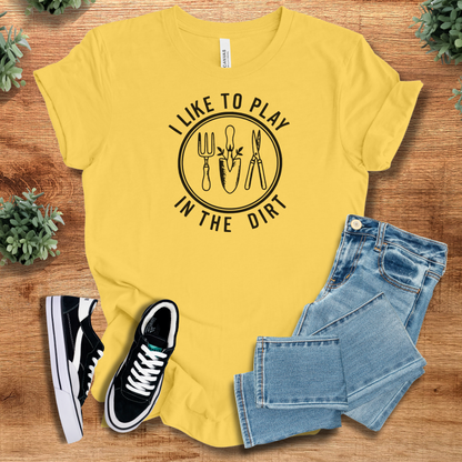 Athletic-heather t-shirt with '' text, flat lay styled on a wooden surface.