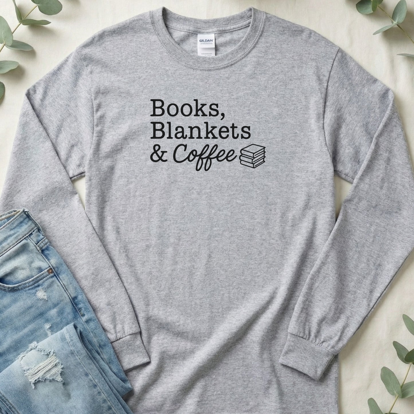 Books Blankets Coffee Simple Design Long Sleeve T-Shirt