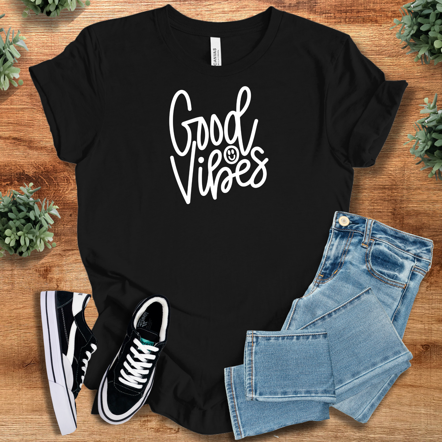 Good Vibes Smiley T‑Shirt | Soft Bella+Canvas Tee