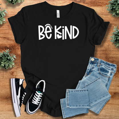 Athletic-heather t-shirt with '' text, flat lay styled on a wooden surface.