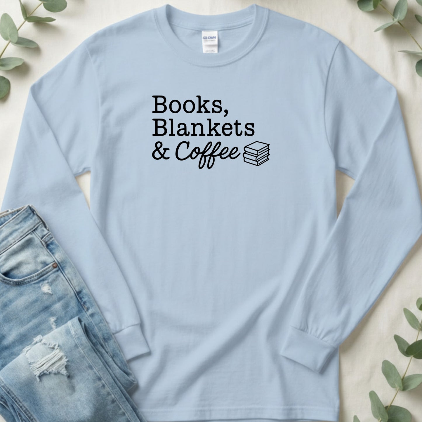 Books Blankets Coffee Simple Design Long Sleeve T-Shirt