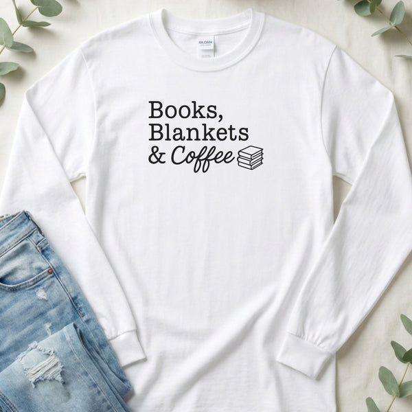 Books Blankets Coffee Simple Design Long Sleeve T-Shirt