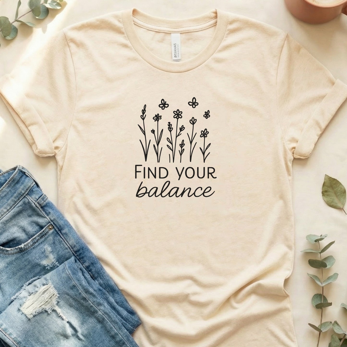 Find Your Balance Graphic Tee With Floral Design