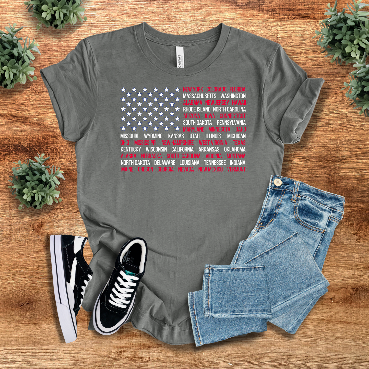 Patriotic Tee - American Flag with State Names
