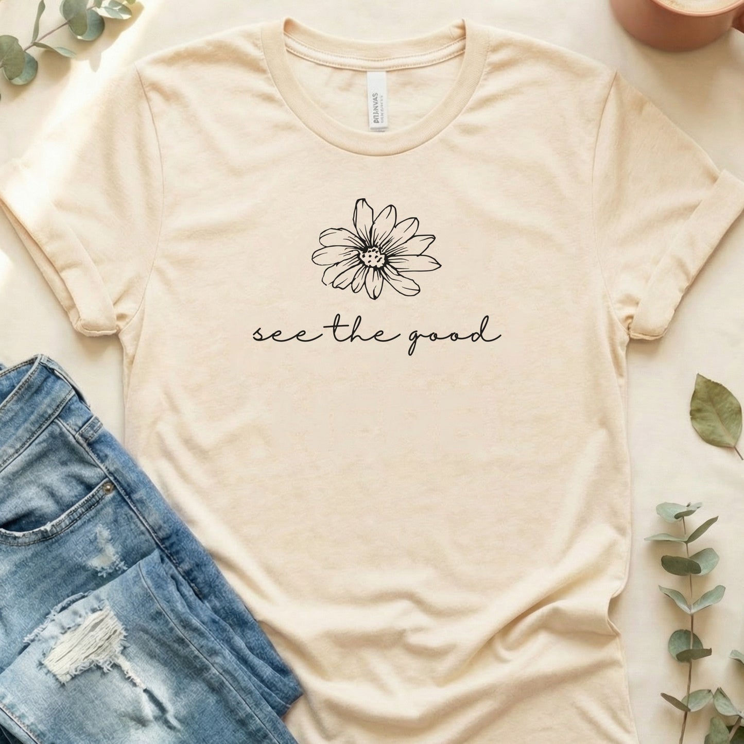 See The Good Hand-Drawn Flower Graphic Tee Shirt