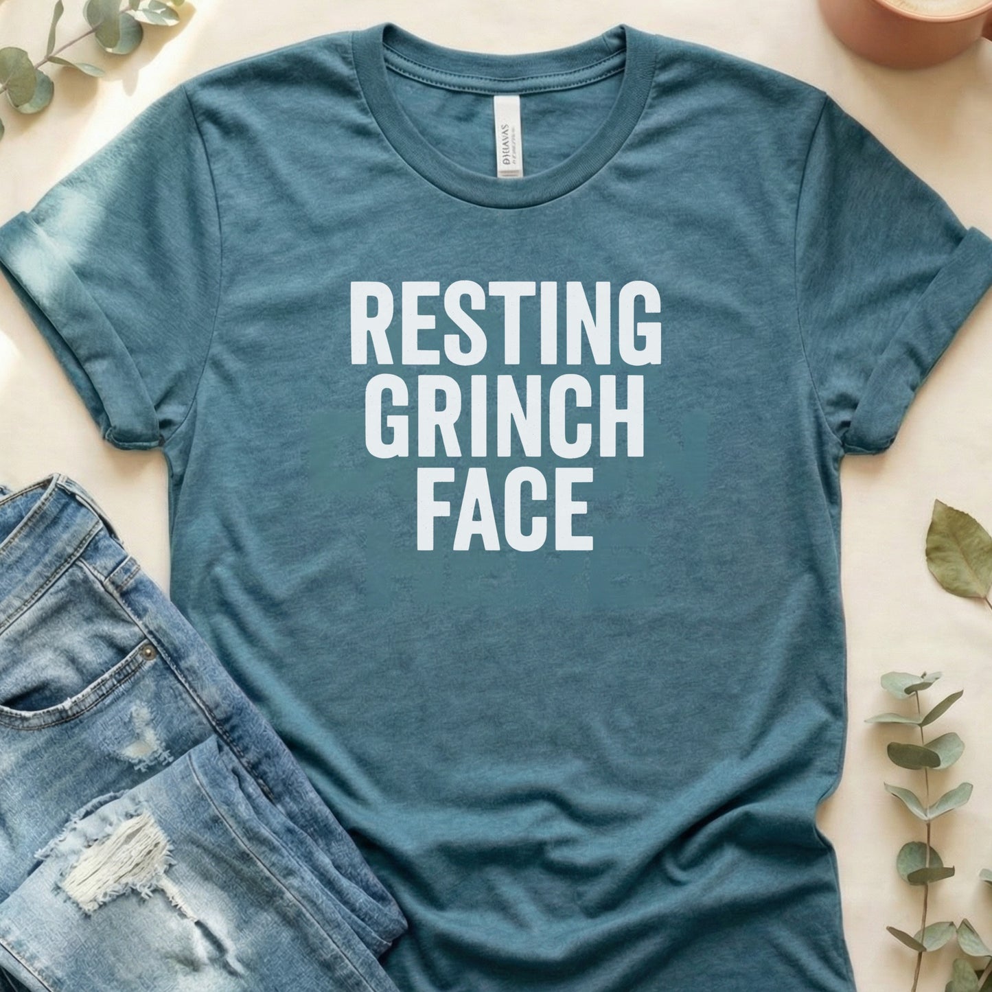 Resting Grinch Face Graphic Tee Casual Top