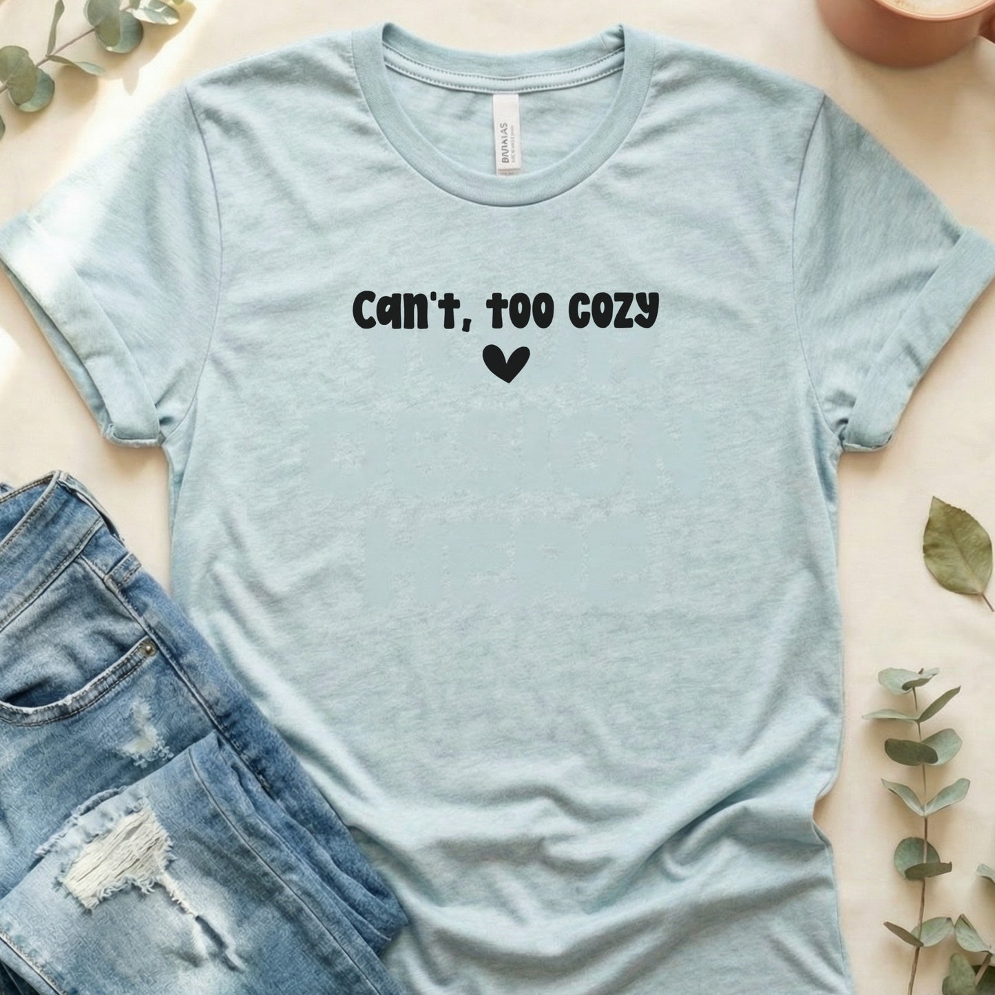 Can't Too Cozy Heart Graphic Casual T-Shirt
