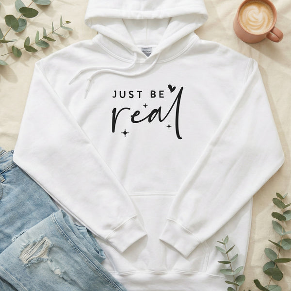 Just Be Real Heart And Stars Minimalist Message Hoodie