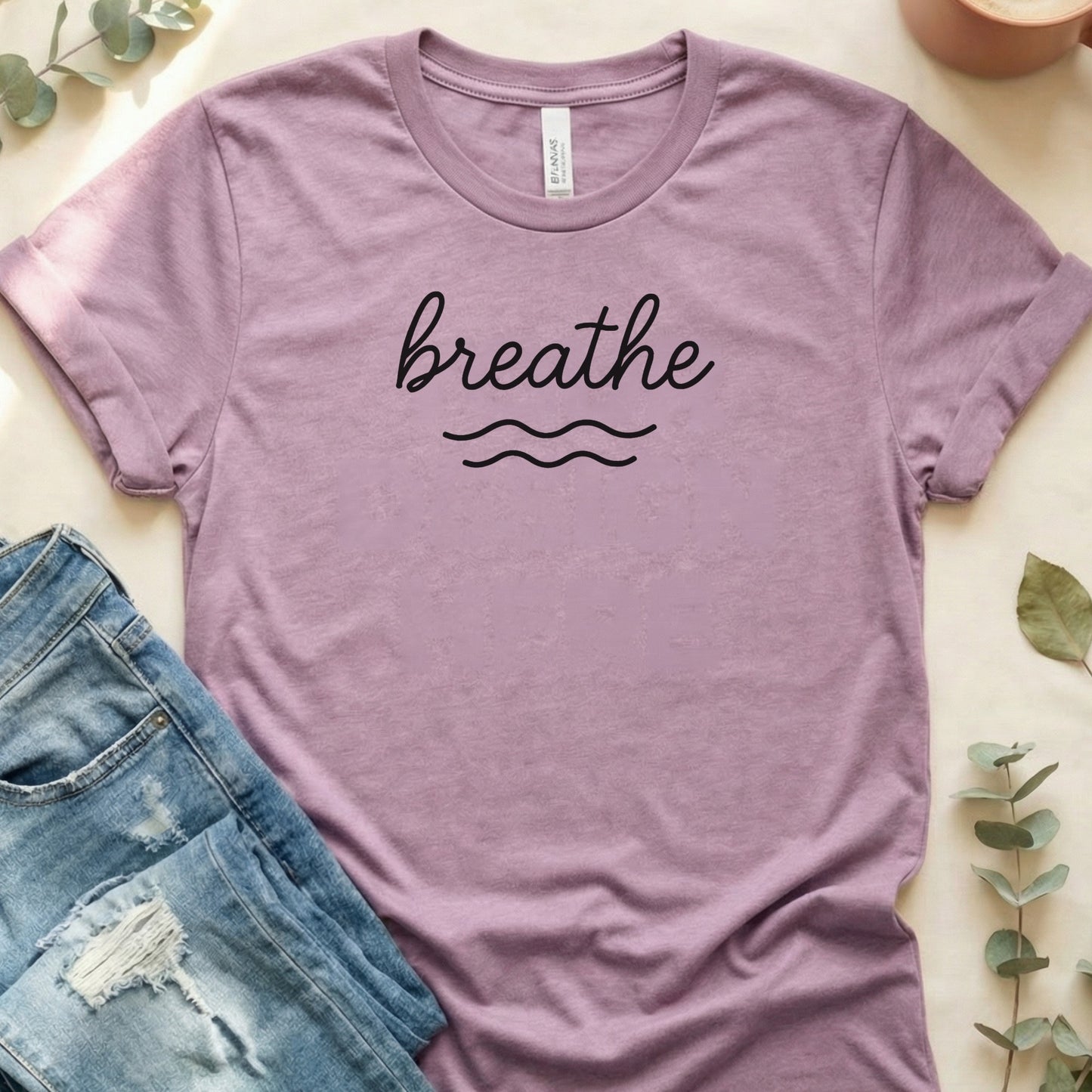 Breathe Graphic Tee with Artistic Wave Design Shirt