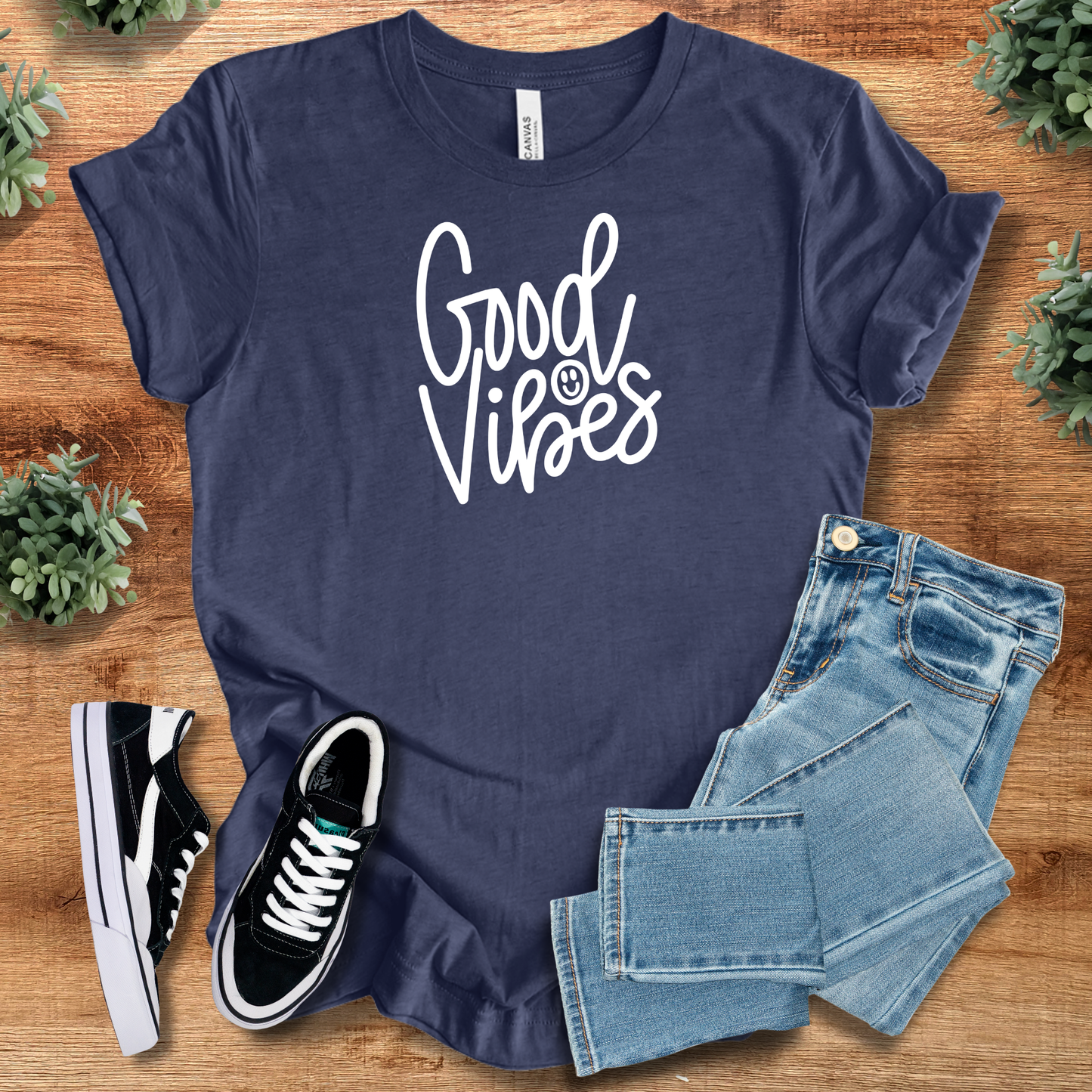 Good Vibes Smiley T‑Shirt | Soft Bella+Canvas Tee