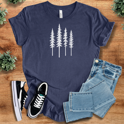 Heather-mauve t-shirt with '' text, flat lay styled on a wooden surface.