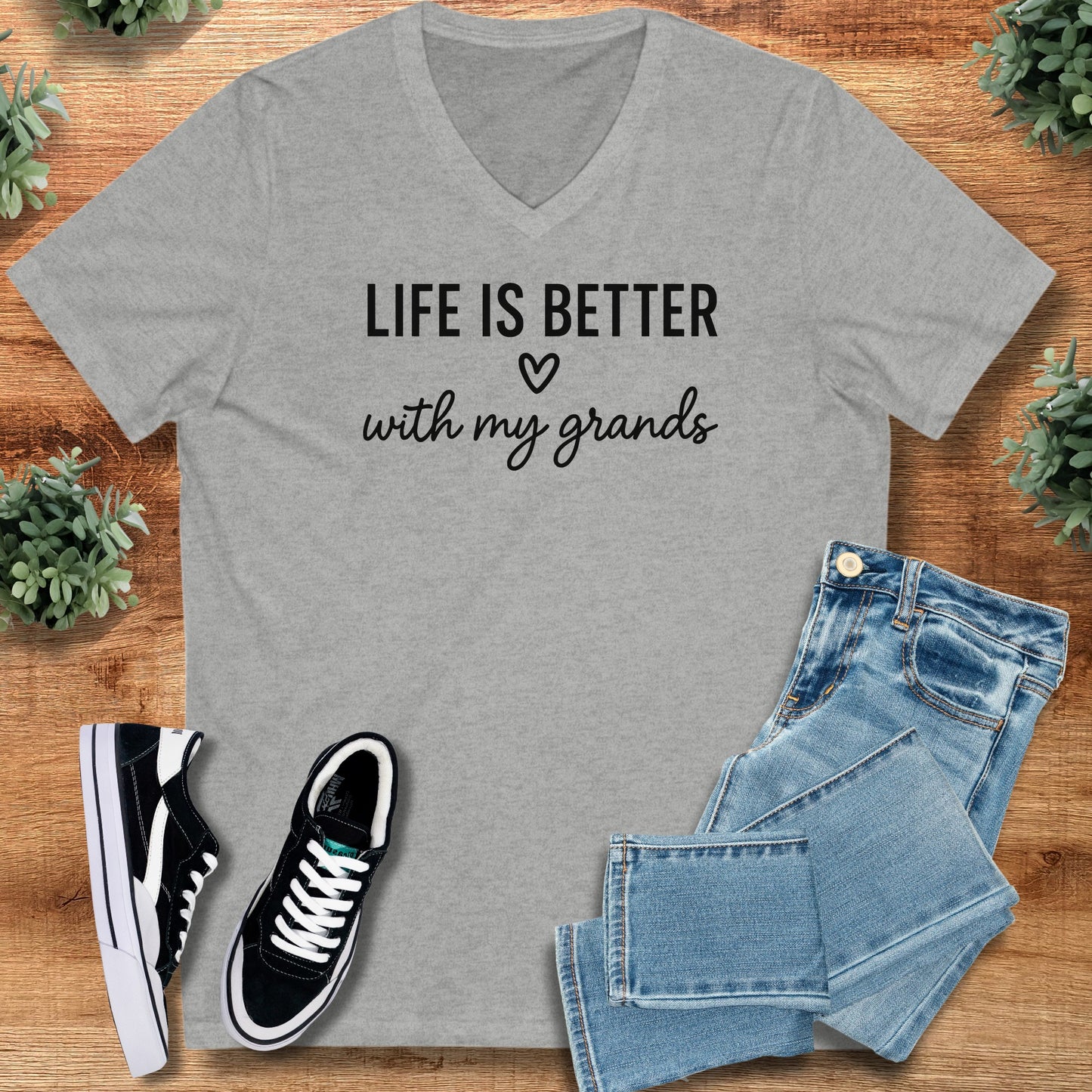 Life Is Better With My Grands – Bella Canvas V-Neck Tee
