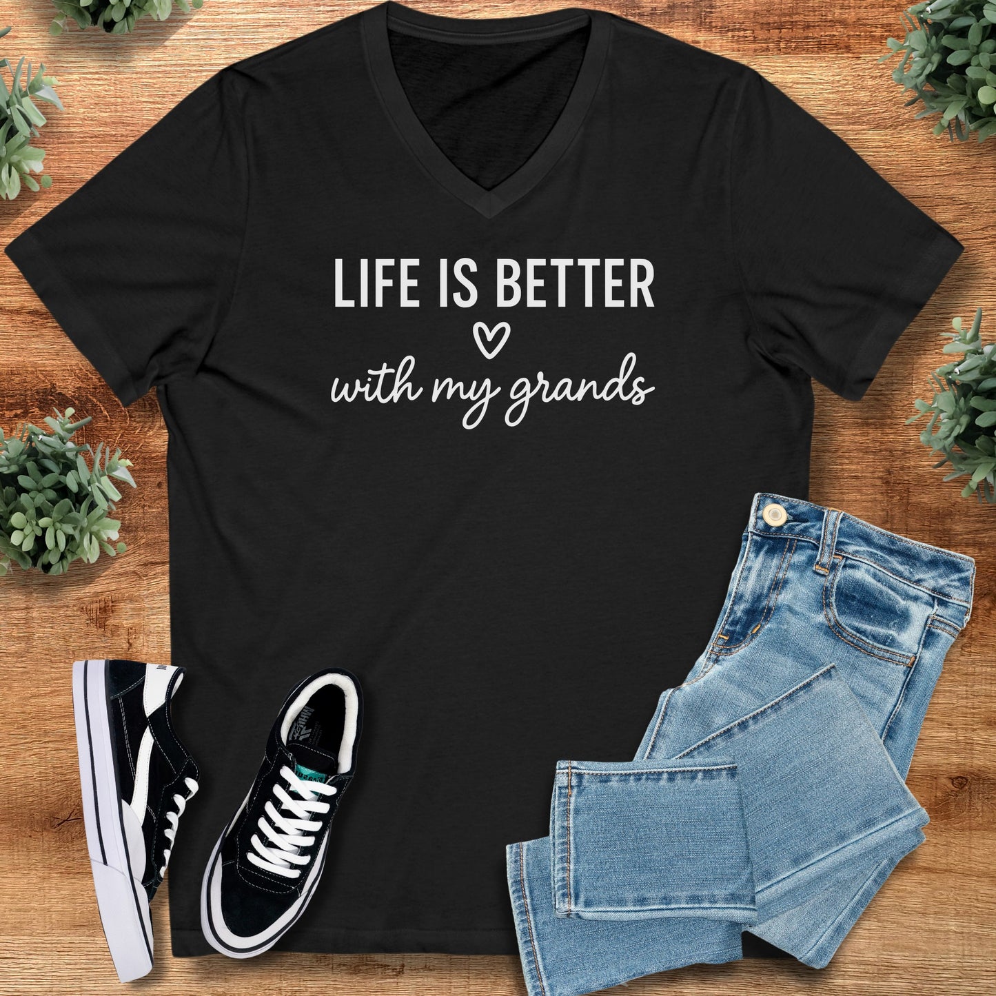 Life Is Better With My Grands – Bella Canvas V-Neck Tee