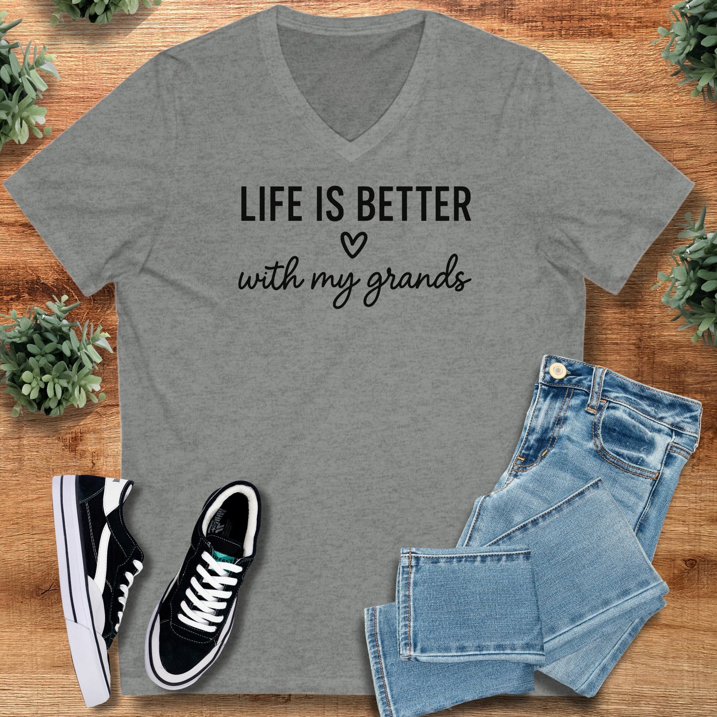 Life Is Better With My Grands – Bella Canvas V-Neck Tee