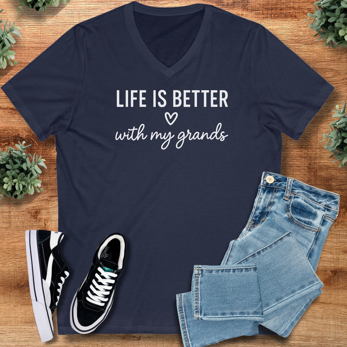 Life Is Better With My Grands – Bella Canvas V-Neck Tee