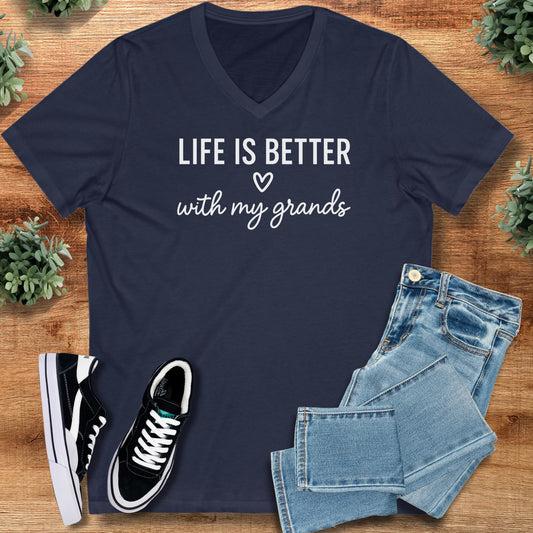Life Is Better With My Grands – Bella Canvas V-Neck Tee