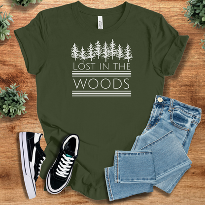 Yellow t-shirt with '' text, flat lay styled on a wooden surface.