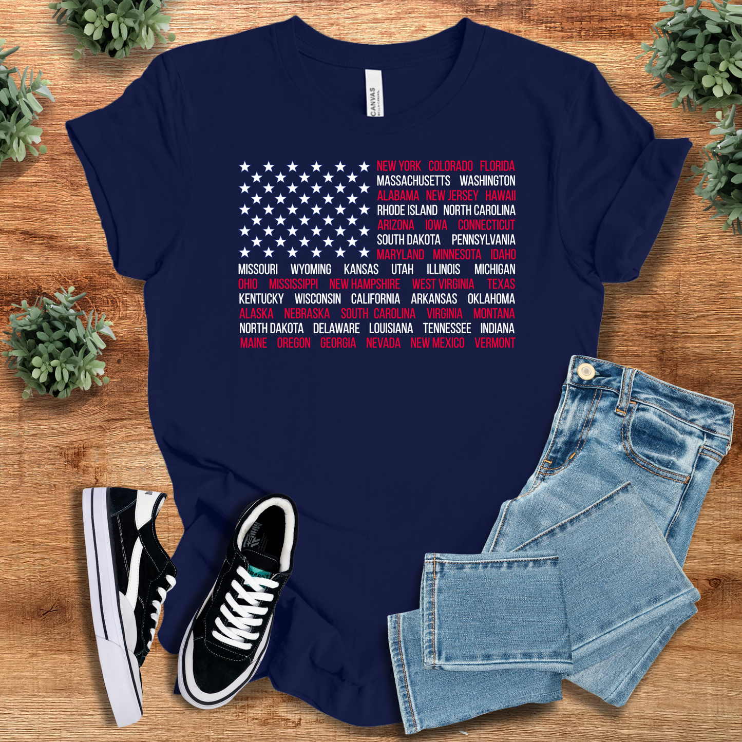 Patriotic Tee - American Flag with State Names