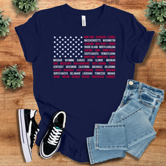 Patriotic Tee - American Flag with State Names