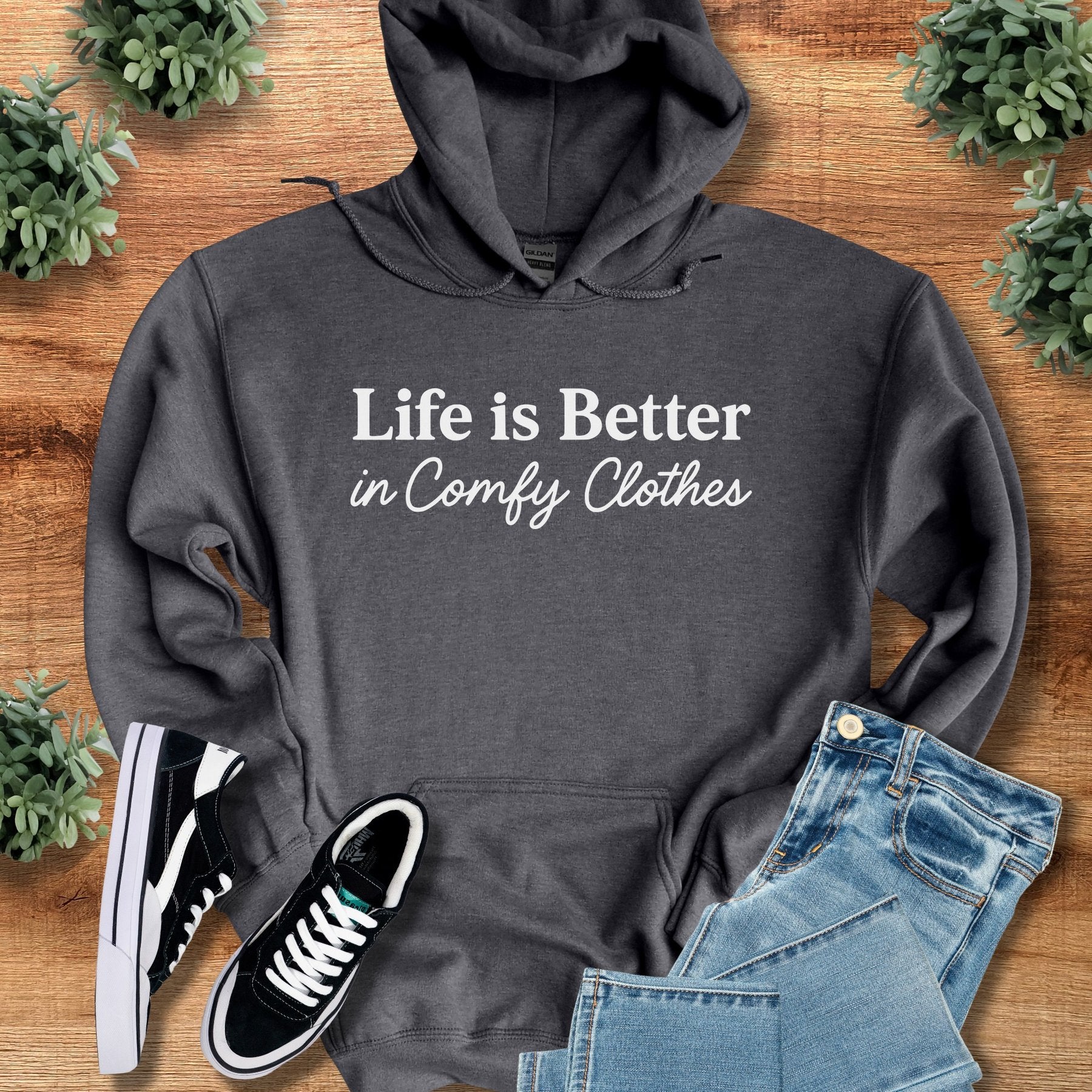 life is better in comfy clothes | Hoodie | Signature Vibes - Dark Heather