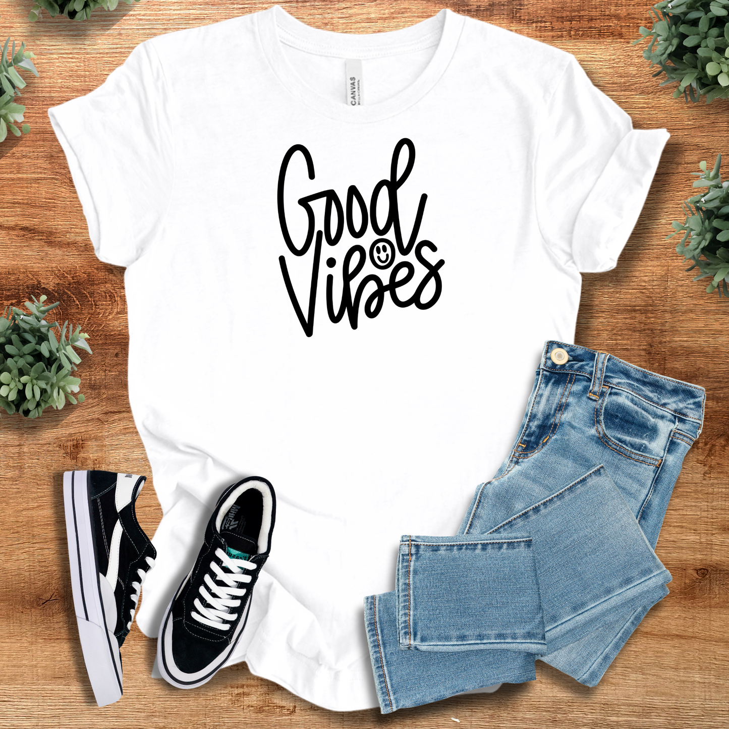 Good Vibes Smiley T‑Shirt | Soft Bella+Canvas Tee