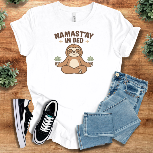 Namast’ay in Bed Shirt | Funny Sloth Yoga Bella Canvas Unisex Tee