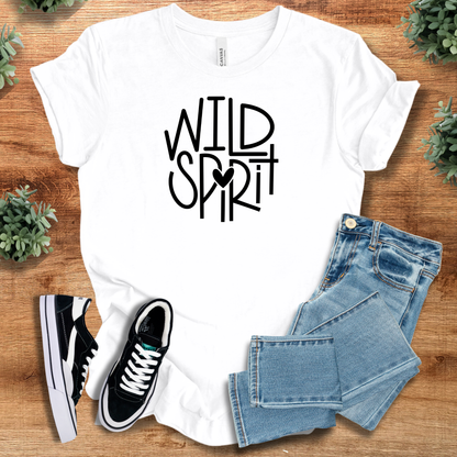 Heather-aqua t-shirt with '' text, flat lay styled on a wooden surface.